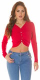 Krátky jemne vrúbkovaný sveter so srdiečkami Červená