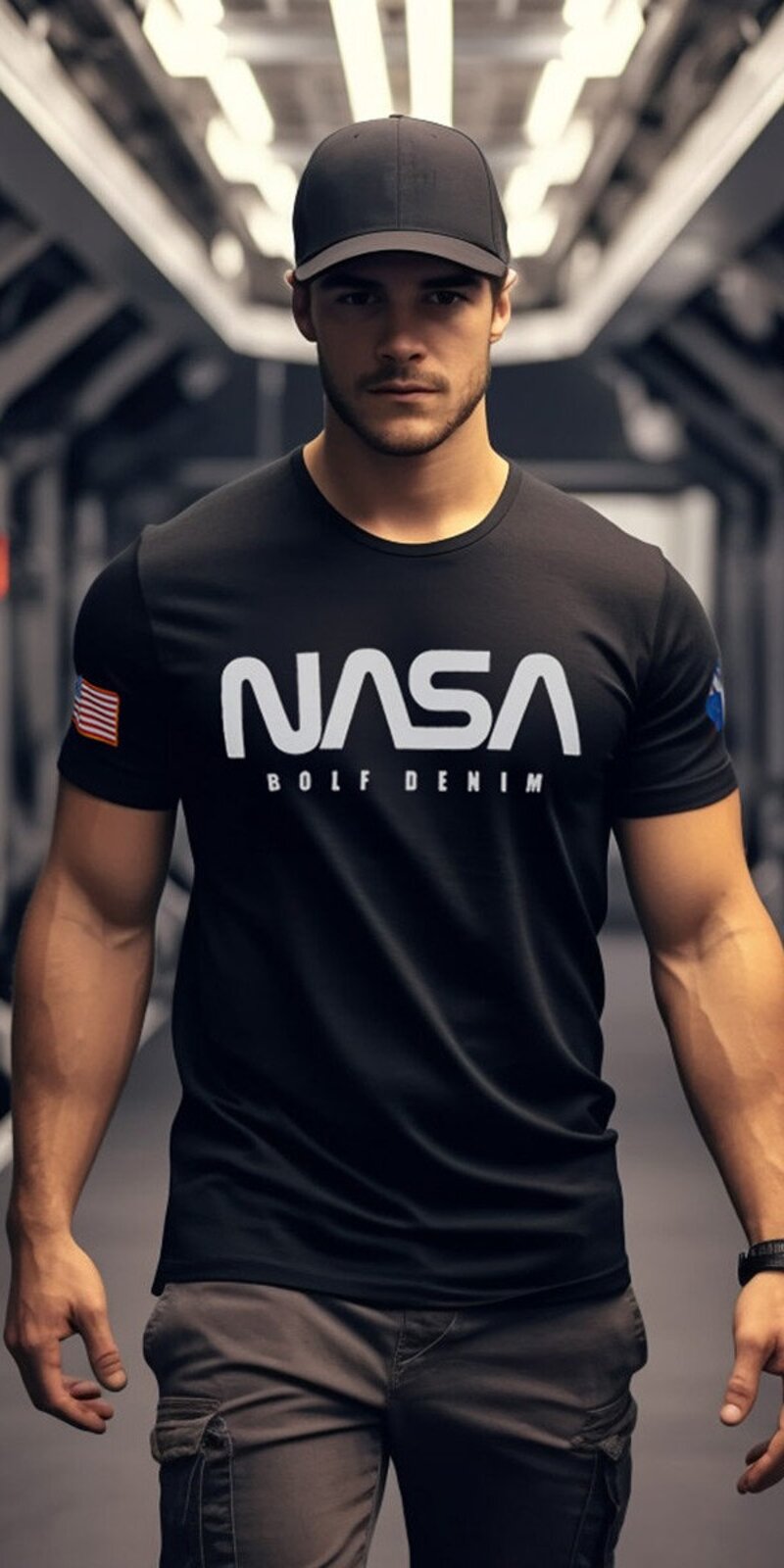 Pánske bavlnené tričko s nápisom NASA Čierna