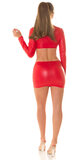 Celorozopínateľné erotické šaty s dlhými rukávmi Červená