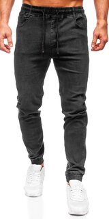 Pánske čierne džínsy s gumeným pásom Čierna