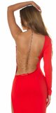 Jednorukávové dlhé šaty s retiazkami na chrbte Červená