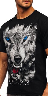 Čierne bavlnené tričko s vlkom Čierna