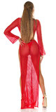 Sieťkovaná plážová dlhá sukňa s prestrihmi Červená