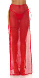 Sieťkovaná plážová dlhá sukňa s prestrihmi Červená
