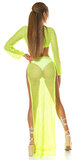 Sieťkovaná plážová dlhá sukňa s prestrihmi Neónová zelená