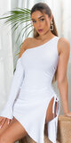 Krátke asymetrické šaty s jedným rukávom Biela