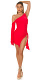 Krátke asymetrické šaty s jedným rukávom Červená