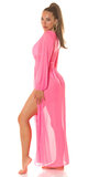 Plážové Maxi šaty s dlhými rukávmi Neónová ružová