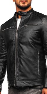 Pánska hladká koženková bunda Čierna