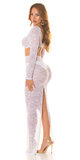 Priehľadná čipkovaná sukňa s vysokým pásom Biela