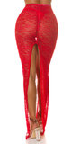 Priehľadná čipkovaná sukňa s vysokým pásom Červená