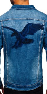 Pánska rifľová bunda s orlom na chrbte Modrá