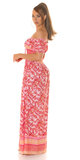 Dlhé vzorované letné šaty s krátkymi rukávmi Ružová