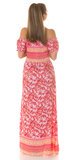 Dlhé vzorované letné šaty s krátkymi rukávmi Ružová