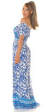Dlhé vzorované letné šaty s krátkymi rukávmi Modrá