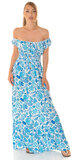 Kvetinové letné šaty dlhé Modrá