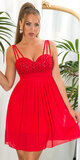 Mini šaty s perličkovým dekoltom Červená