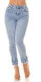 Rovné džíny s čipkou pri členkoch Modrá