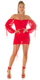 Čipkované mini šaty so všitým body Červená