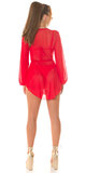 Transparentné plážové šaty s dlhými rukávmi Červená