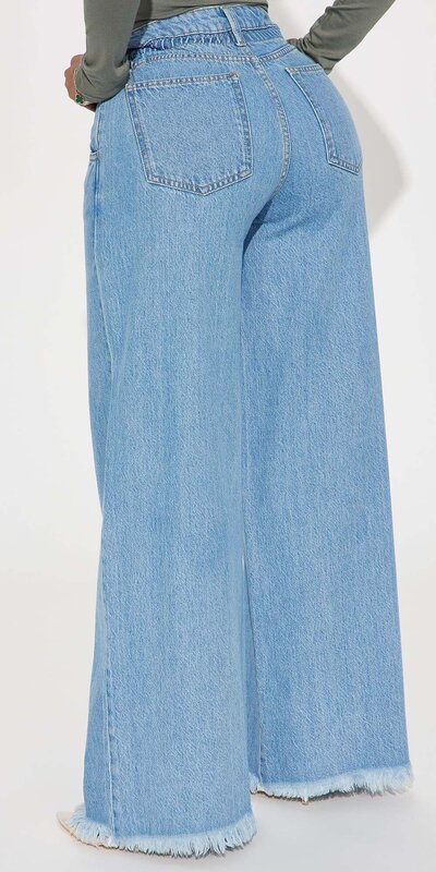Svetlé džínsy so širokými nohavicami a elastickým pásom Modrá