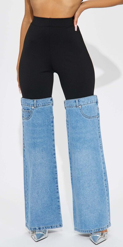 Legínové elastické zvonové džínsy Čierna