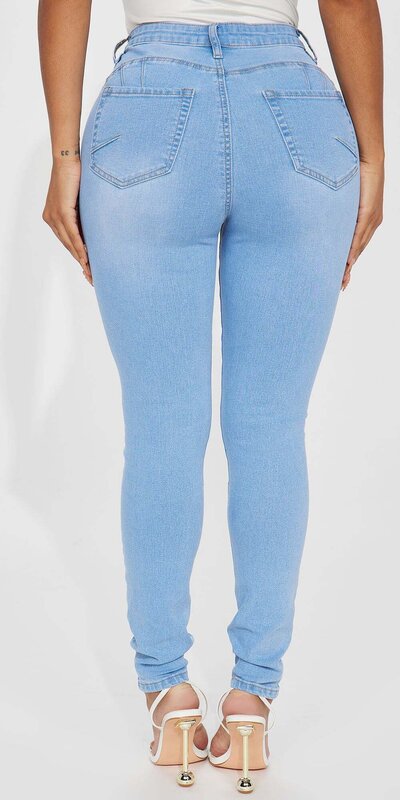 Svetlé úzke džínsy s vysokým pásom a formujúcim efektom Modrá