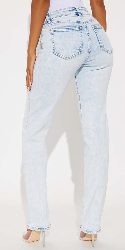 Rovné svetlé džínsy s V pásom Modrá