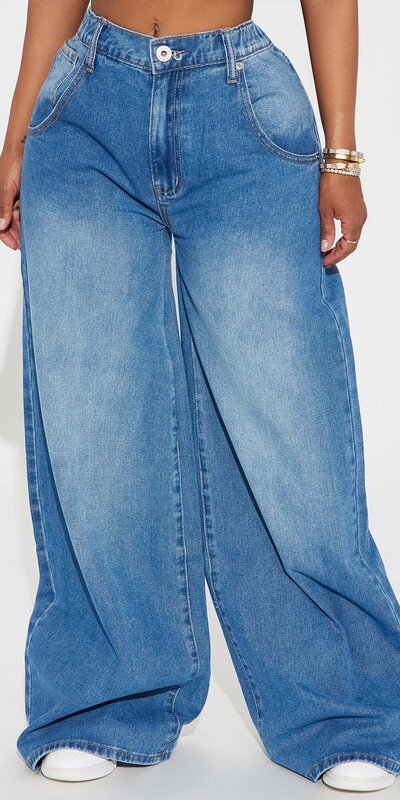 Vysoké džínsy so širokými nohavicami Modrá