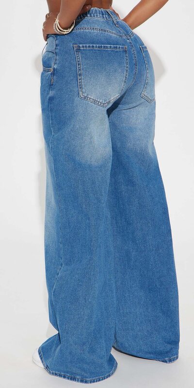 Vysoké džínsy so širokými nohavicami Modrá