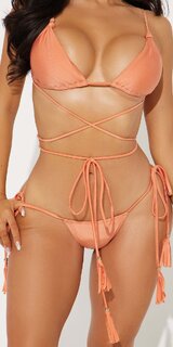 Korálové zavinovacie bikiny s viazaním a strapcami