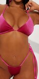Zamatové dvojdielne bikiny s viazaním Ružová