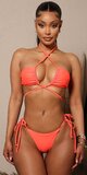 Oranžové dvojdielne brazílske bikiny s viazaním a bandeau topom Oranžová
