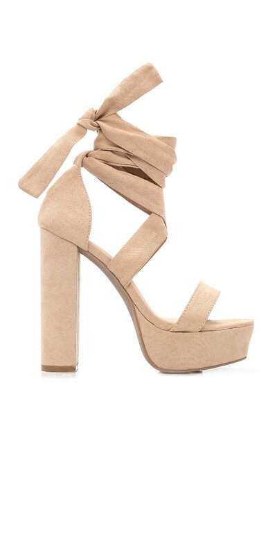 Vysoké nude sandále na platforme s viazaním Nude