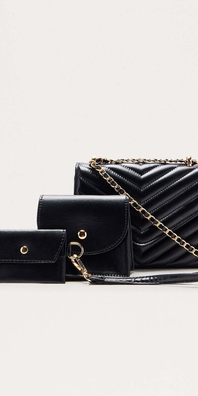 Čierna prešívaná crossbody kabelka 3v1 Čierna