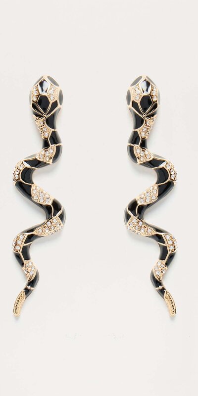 Závesné náušnice s hadím motívom a kamienkami Čierna