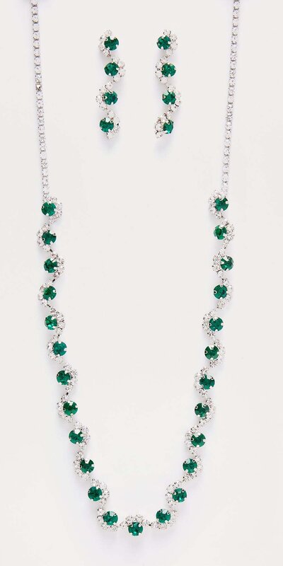 Luxusná súprava náhrdelníka a náušníc so zelenými kamienkami Zelená