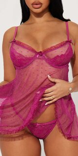 Čipkované ružové sieťované babydoll s mašľou a tangami