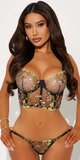 Kvetinová súprava s vyšívaným bustier topom a tangami Čierna