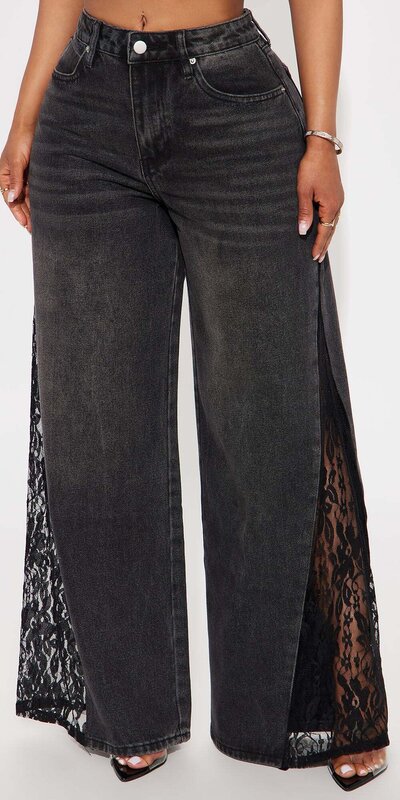 Dámske široké rifle s čipkovaným detailom Čierna