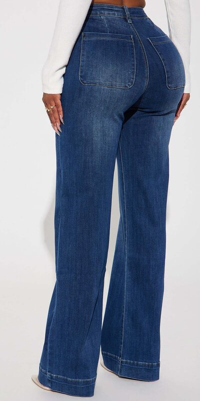 Široké tmavé džínsy s vysokým pásom Tmavomodrá