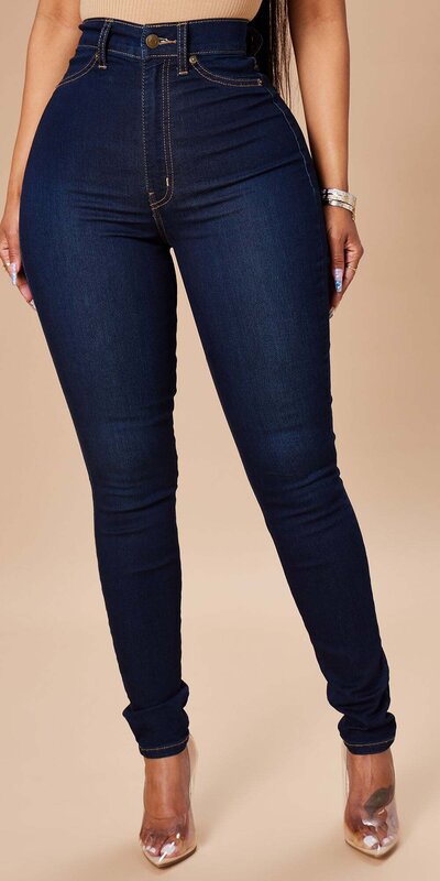 Tmavomodré vysokopásové skinny džínsy s vysokou pružnosťou Tmavomodrá