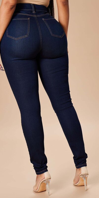 Tmavomodré vysokopásové skinny džínsy s vysokou pružnosťou Tmavomodrá