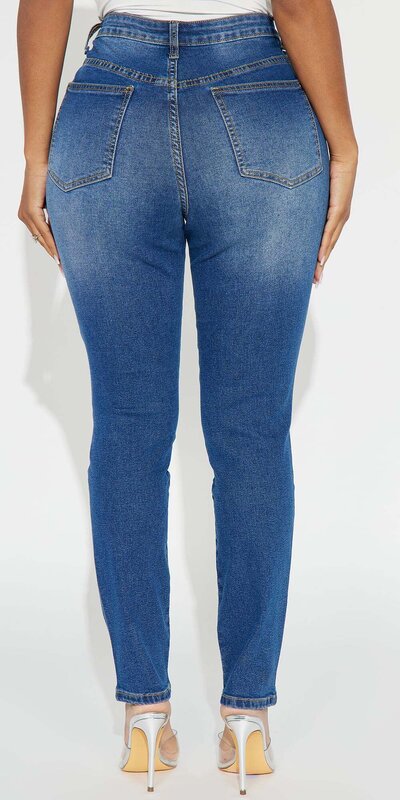 Skinny rifle s vysokým pásom a roztrhanými detailmi Modrá