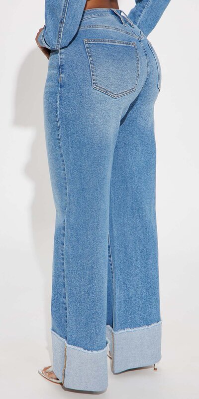 Džínsy s manžetou a širokým strihom Modrá