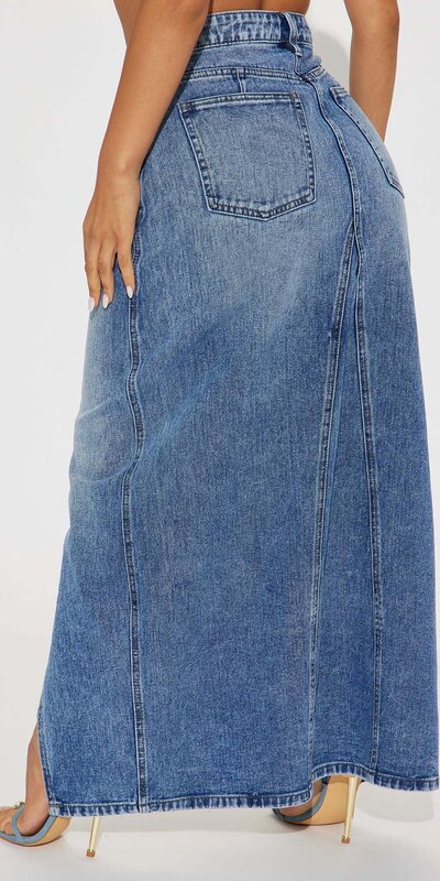 Džínsová maxi sukňa s predným rozparkom Modrá