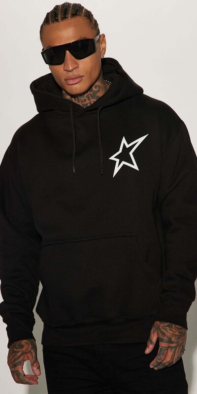 Čierna pánska mikina s kapucňou a potlačou hviezdy Čierna