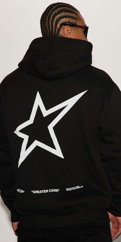 Čierna pánska mikina s kapucňou a potlačou hviezdy Čierna