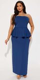 Tmavomodré maxi šaty s peplum detailom Tmavomodrá