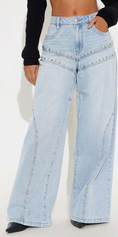 Svetlomodré široké džínsy so zdobením Modrá